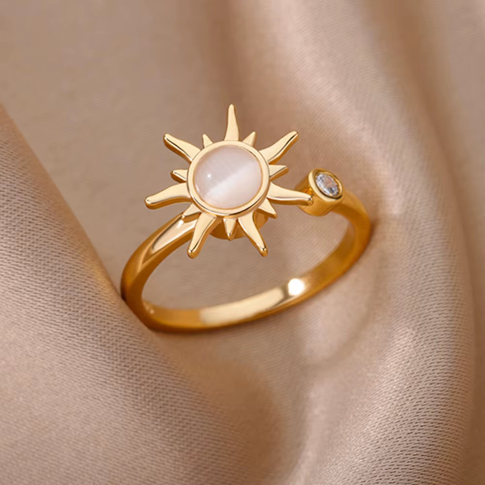 Anti-Stress Anxiety Rings for Women Gold Color Open Adjustable Rotating Ring Aesthetic Wedding Fashion Jewelry Gift