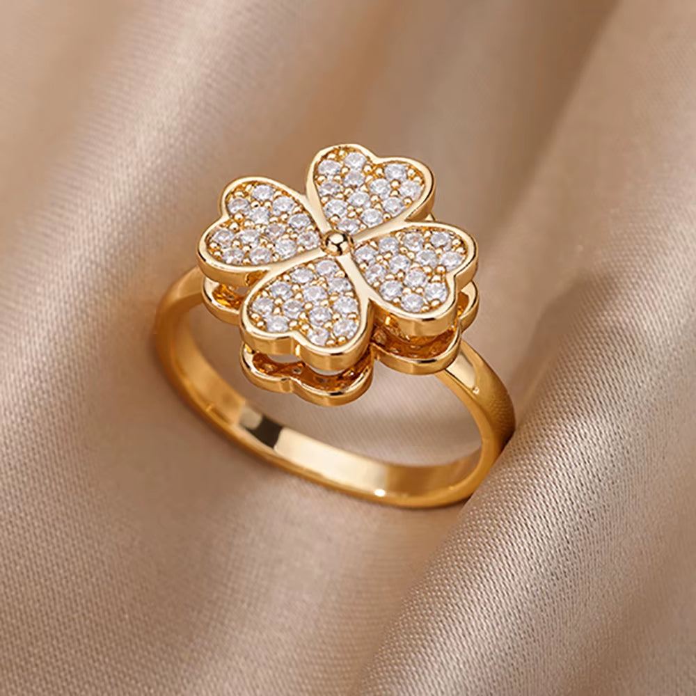 Anti-Stress Anxiety Rings for Women Gold Color Open Adjustable Rotating Ring Aesthetic Wedding Fashion Jewelry Gift